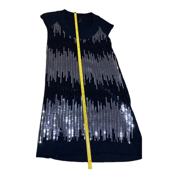 Lapis Angora & wool blend sweater dress with black & silver waterfall sequins. - Picture 5 of 7